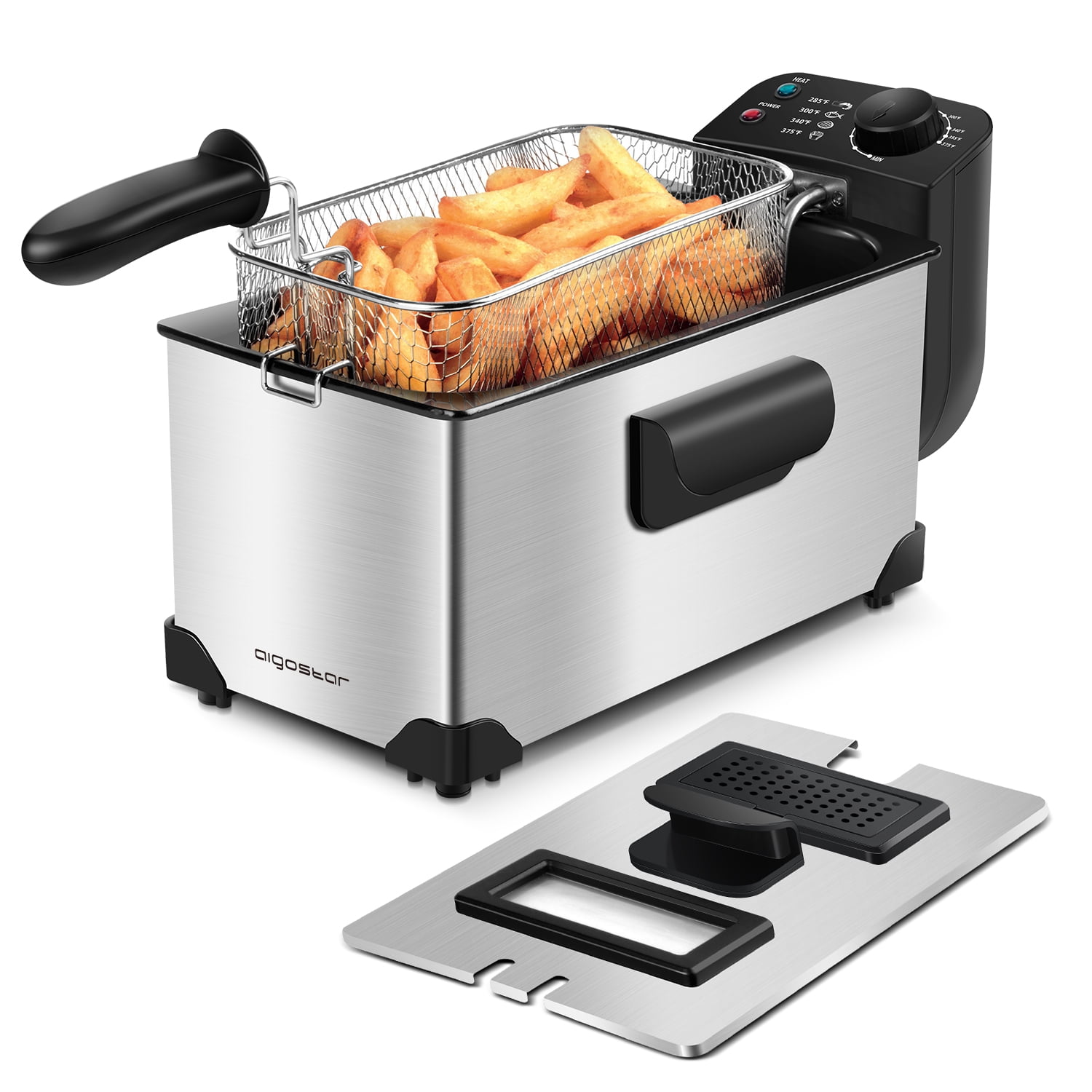 Aigostar Deep Fryer, Electric Fat Fryers with Baskets, 3L Oil Frying Pot, 1650W