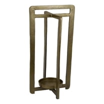 Benjara Eya 25" Modern Tabletop Candle Lantern with Round Plate- Gold Metal