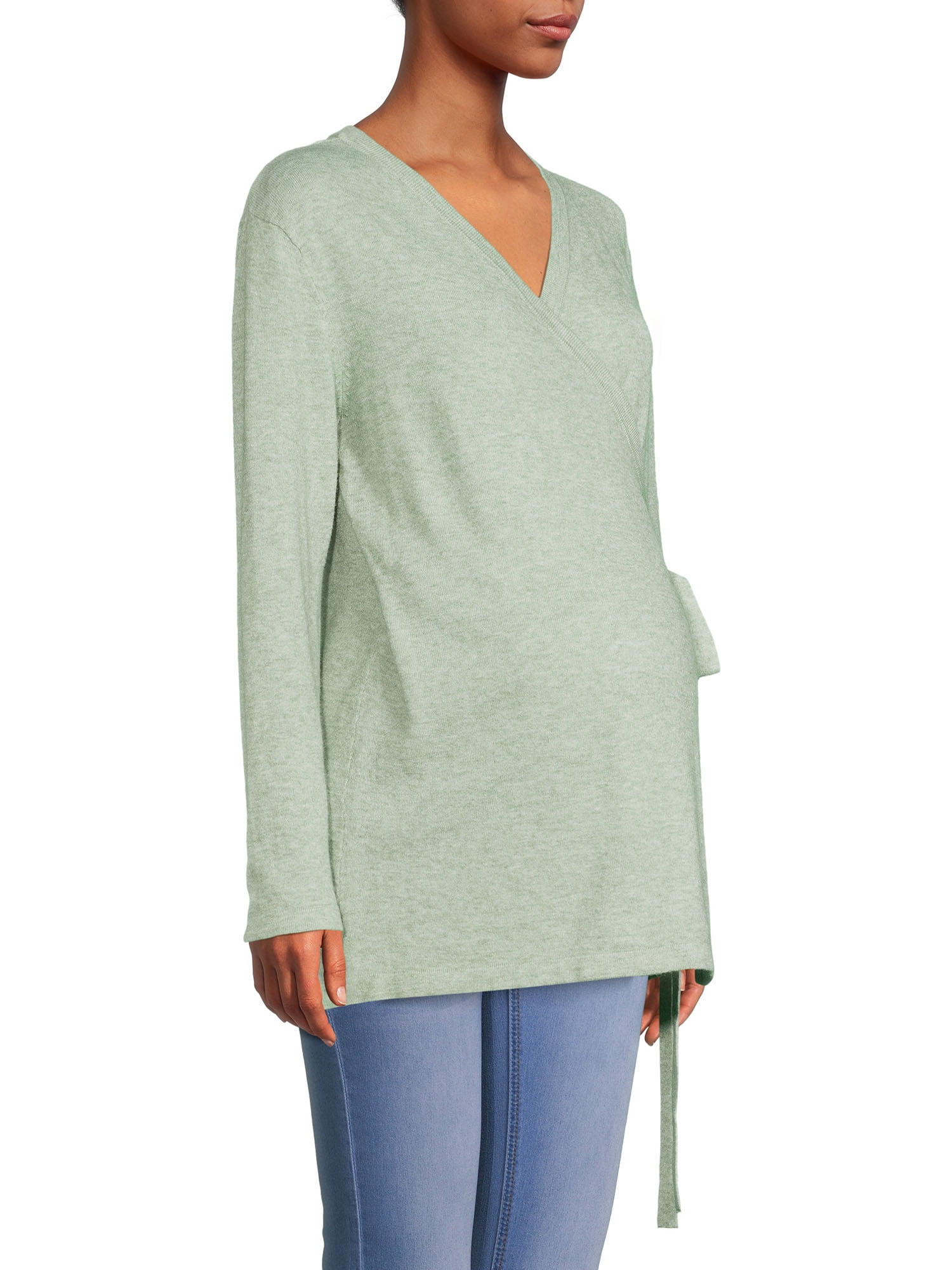 Planet Motherhood Maternity Women's Marled Yarn Tie Wrap Cardigan Sweater, Size: Medium, Green