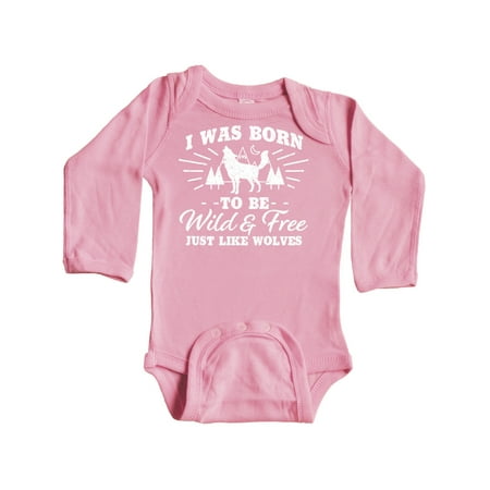 

Inktastic I was Born to be Wild and Free with Wolf and Mountains Gift Baby Boy or Baby Girl Long Sleeve Bodysuit