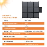 LVYUAN 200W Solar Panel Foldable Solar Charger Portable IP67 Waterproof with MC4 to DC Adapters for Home, RV, Outdoor, Camping, Power Station, off Grid