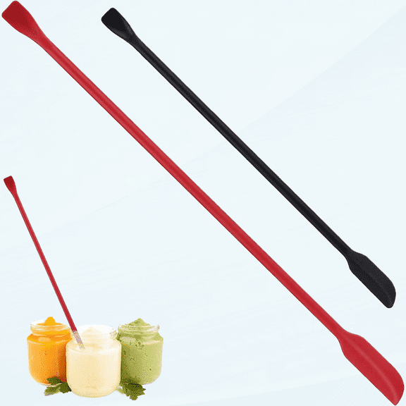 2Pcs Mini Silicone Spatula Set,Makeup Spatula Small Spatula for Cosmetics,Thin Jar Spatula Food Scraper,Lotion Stirrer Get Last of Makeup Out(Red8.6in Black6.3in)