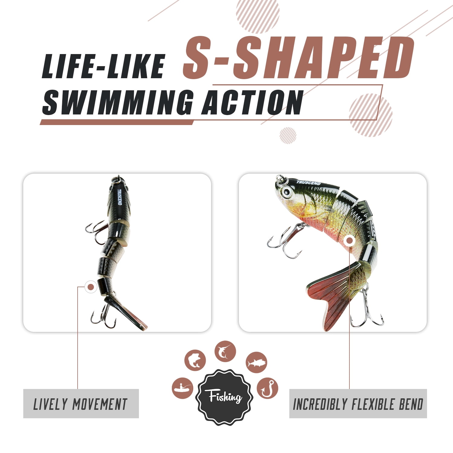 TRUSCEND Swimmax Fishing Lure with BKK Hook， Easy Catch: Wiggling, Vibrating, Rattling with Noise, Heavy-Duty Dyneema Fiber Jointed Swimbait for Bass, Trout, Crappie，Ideal for Family Fishing