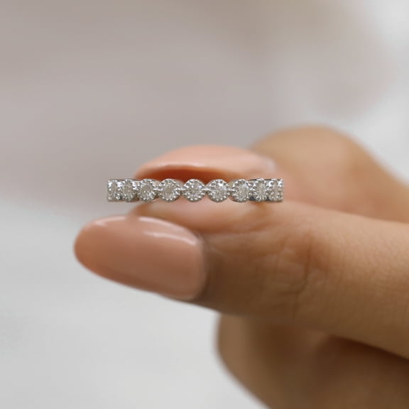 VINSON Moissanite Eternity Band - 2 MM Round Brilliant Cut Moissanite Band - Bezel Set Band, Matching Band for Engagement Ring, Ring for Her