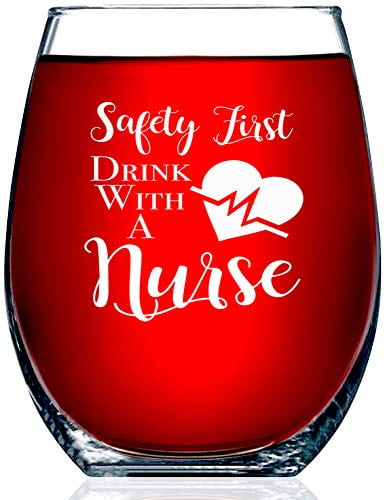 Safety First Drink With A Nurse Stemless Stainless Steel Wine Coffee Tumbler 