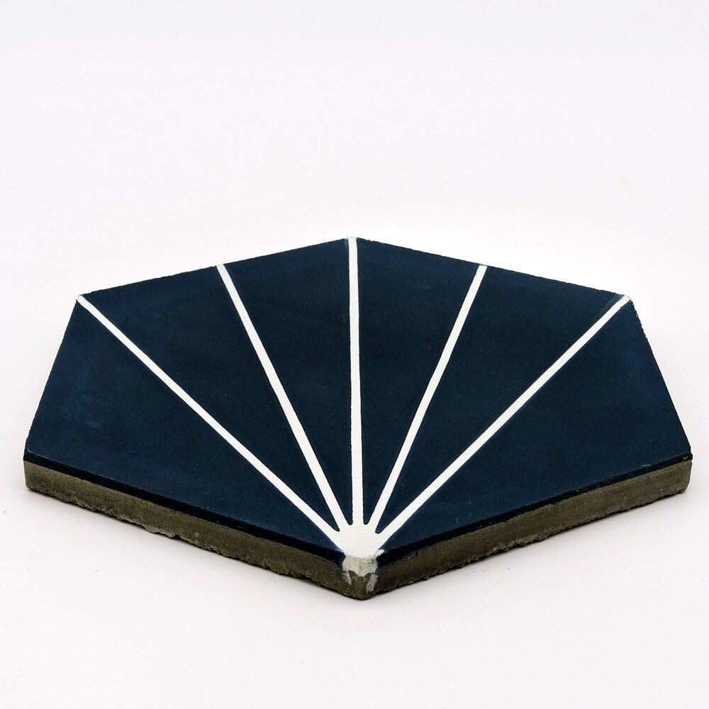 Moroccan Craft Masters Moroccan Handmade Cement Tile Mansour Navy Blue/ White 8 Inches x 9 Inches, Floor/ Wall (Set Of 12) Sample - 1 Tile