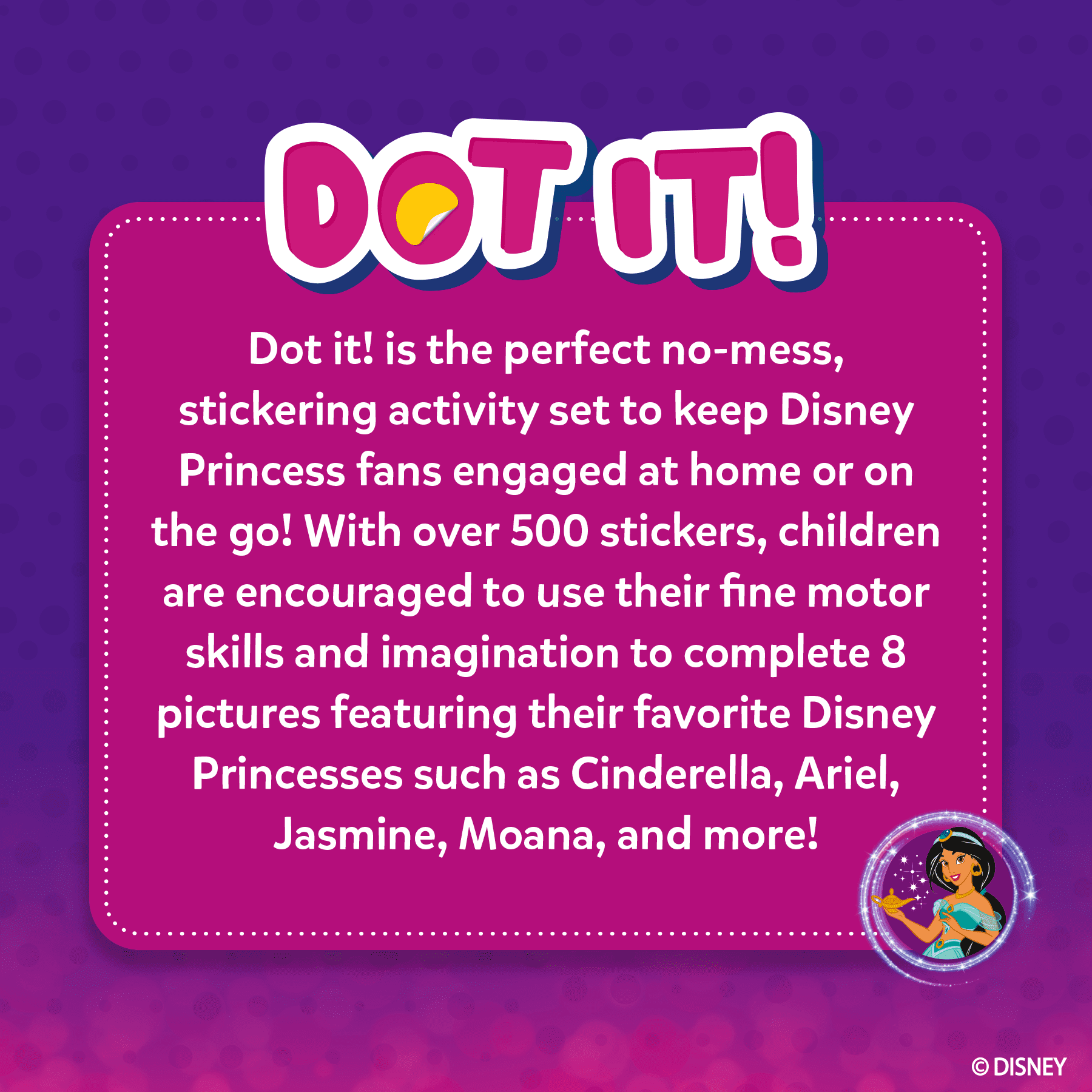 Skillmatics Colored Dot Sticker Art Activity, Disney Princess, Mess-Free Fun, Gifts for Kids Ages 3-7