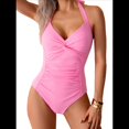 thumbnail image 2 of Traje de Baño de una Pieza para Mujer, Estilo Halter, Fruncido, Control de Abdomen, Push Up Rosa M, 2 of 10