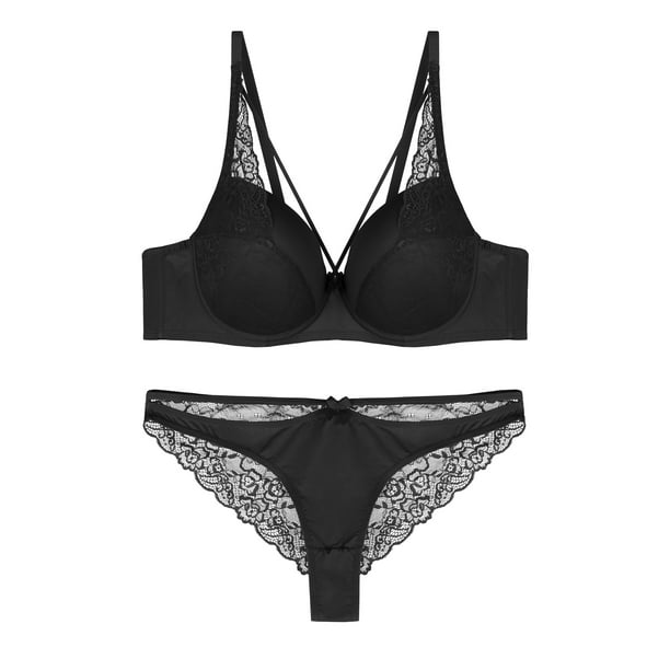 Unique Bargains Women's Plus Size 2 Piece Sexy Sheer Lace Matching Bras