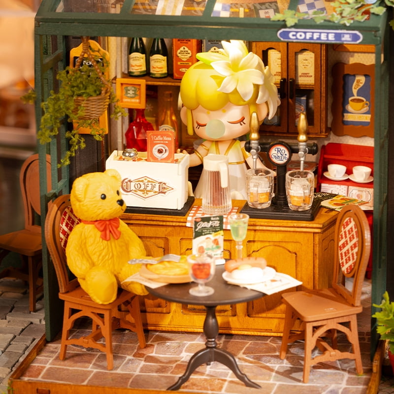 ROBOTIME Tipsy Restaurant DIY Miniature House Kit,Mini Wooden Dollhouse Building Sets,Tiny Home Craft Kits for Desk Decor, Gifts for Adults Teens