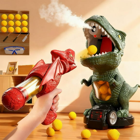 Chompshot Dinosaur, Dinosaur Shooting Blaster Toys, Movable Target Game with 2 Air Pump Launchers, LCD Score Record, Sound & 48 Foam Balls, Interactive Competition