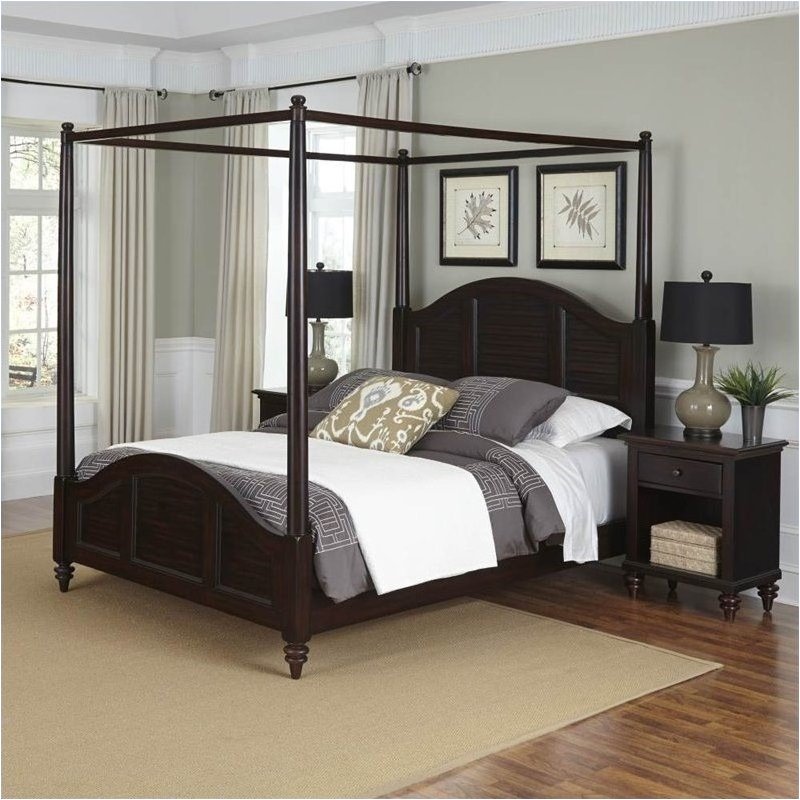 Bowery Hill Queen Canopy Bed and Two Nightstands Espresso ...
