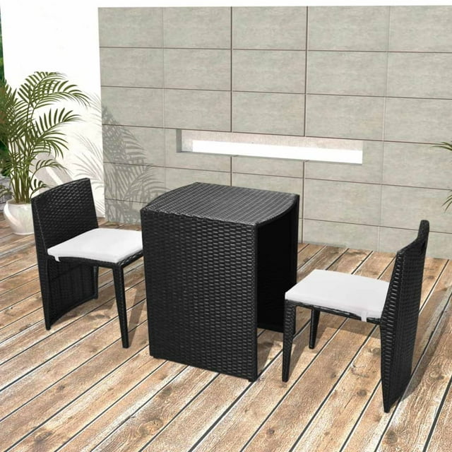 vidaXL Ensemble Bistro 3 Pcs avec Coussins en Rotin Poly Noir