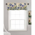 thumbnail image 3 of Faux Linen Valances for Windows Blue Tulip Watercolor Floral Retro Linen Curtains Valance Light Filtering Rod Pocket Small Window Treatment for Kitchen Living Room Bedroom 42x18In, 3 of 6