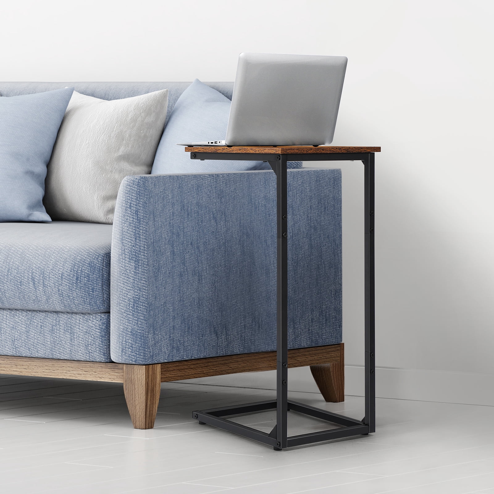 Tall C‑Shaped Side Table, 27.5 Inch Easy‑Assembly C Table for Sofa and Bedside, Single Pack Brown