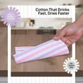 thumbnail image 2 of HEIRLOOM COMFORT Fiesta Stripe 100% Cotton Dish Towels Set of 3, Large 18x26 Inch, Quick Dry, Absorbent & Reusable for Cleaning, Cooking, Kitchen Decor, Machine Washable, Rose Pink & Lavender, 2 of 7