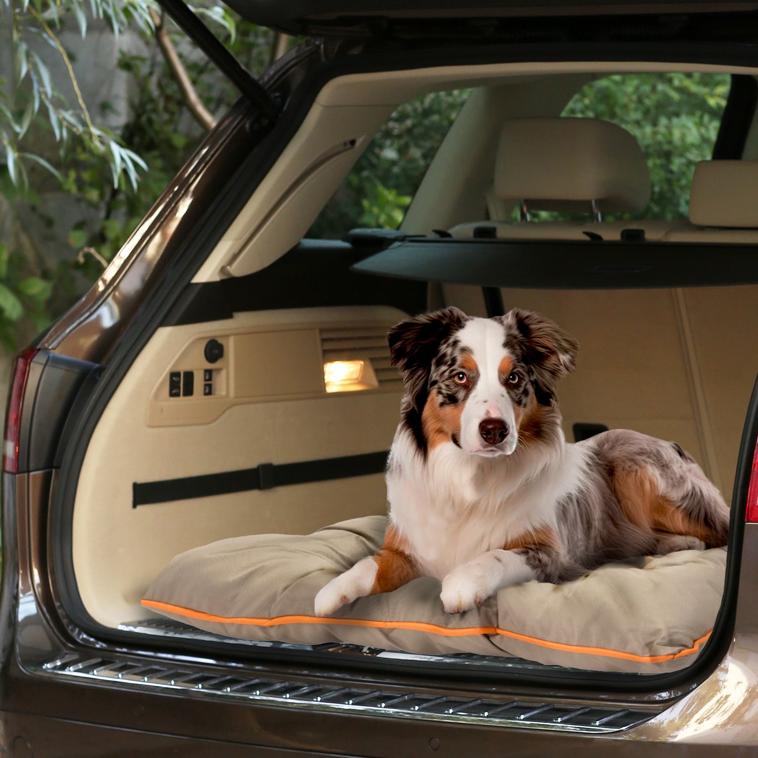 Precious Tails Co-Pilot Waterproof Dog Bed, Khaki, Large, 36"L x 27"W x 5.5"H