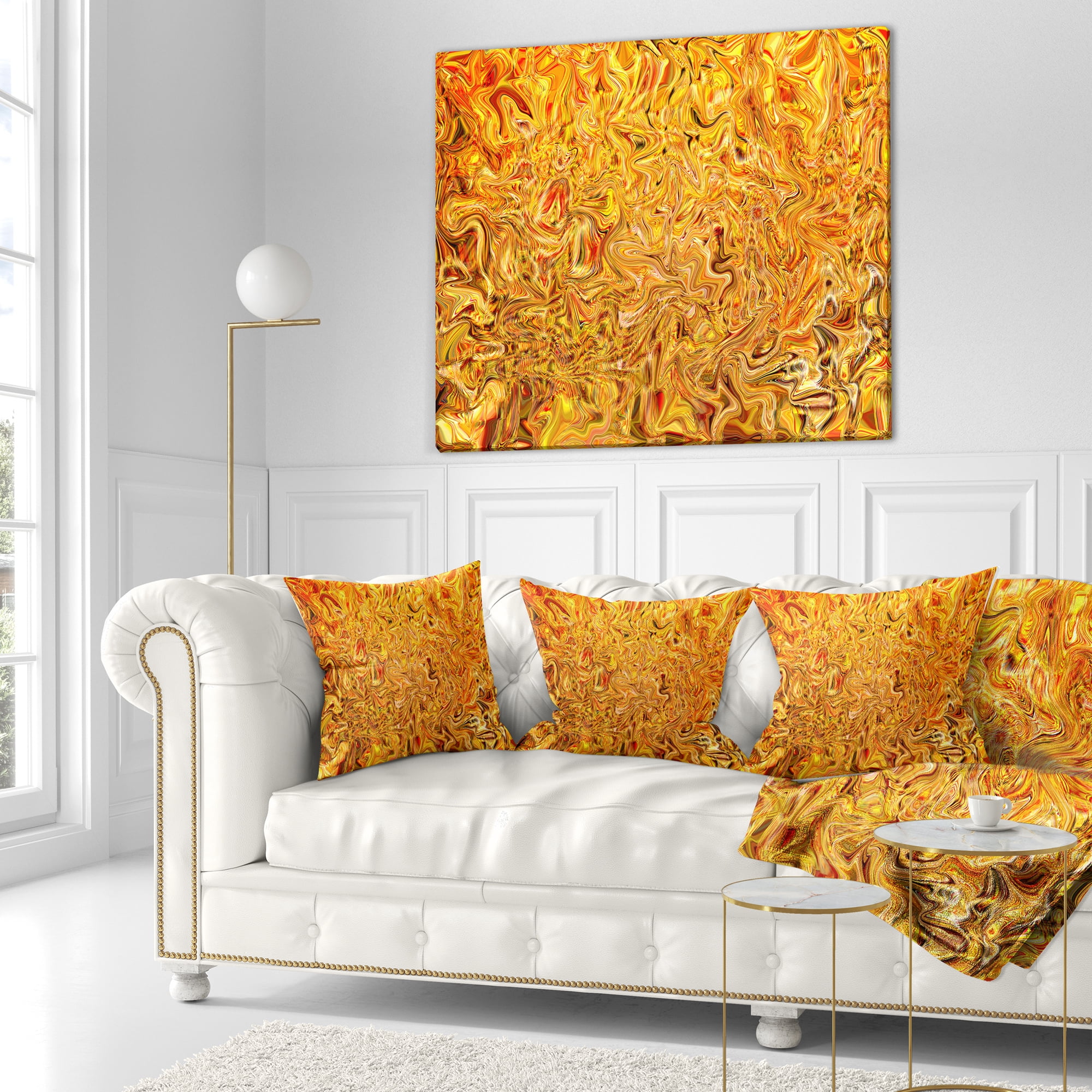 Designart Textured Flowing Yellow - Contemporary Throw Pillow - 16x16