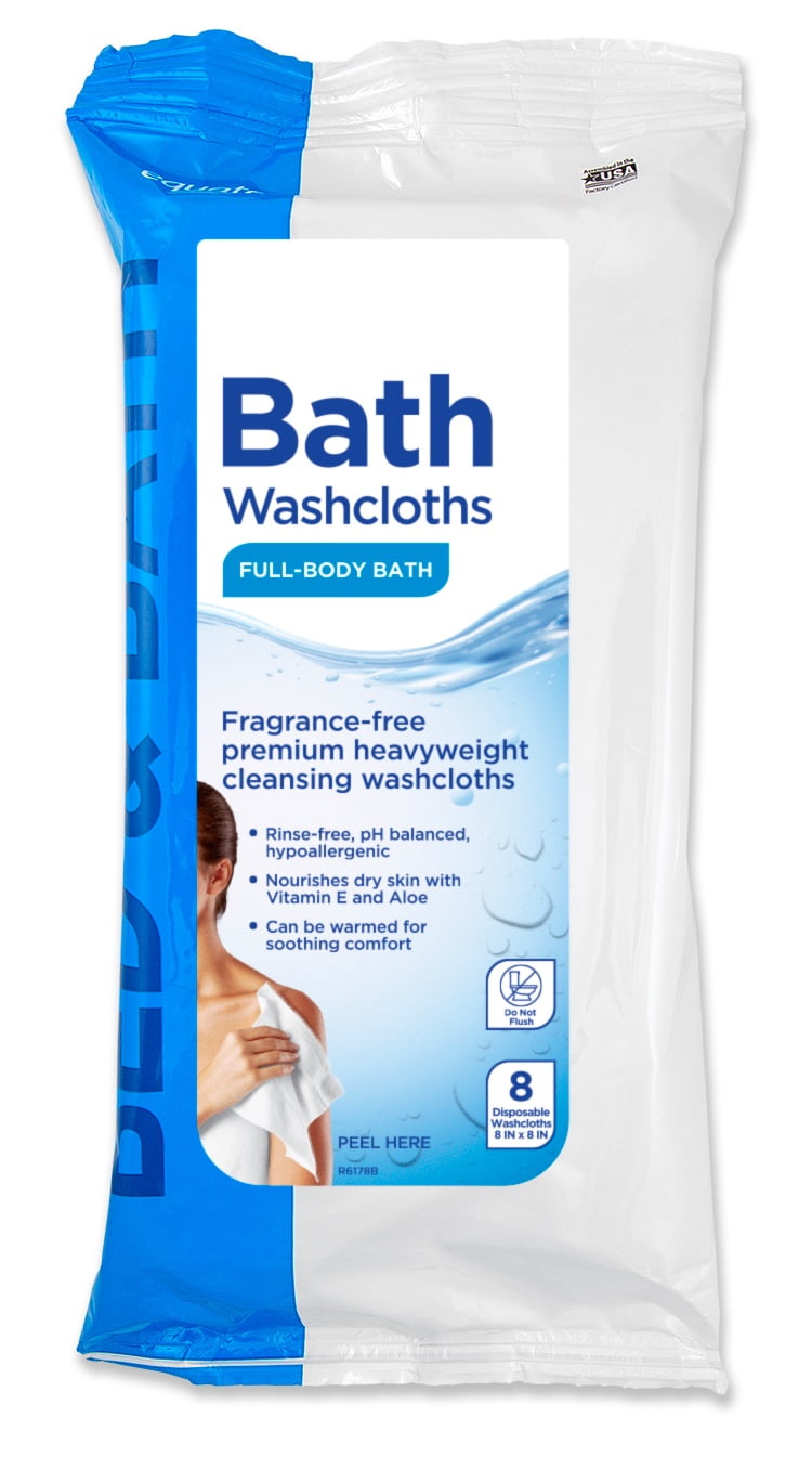 Equate Premium Heavyweight Bath Cleansing Washcloths, White bath washcloths are fragrance-free, 8 count