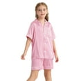 thumbnail image 2 of SILVERCELL 13-16Y Unisex Big Girls Boys 2Pcs Satin Silk Pajamas Set Cute Print Short Sleeve Sleepwear Button-Down PJs Sets Nightwear Loungewear Gifts For Teens Youngster, 2 of 8