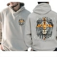 thumbnail image 4 of Unisex Hoodie, I Can Do All Things Through Christ Lion and Cross Graphic Double-Sided Pullover, Faith Strength Bible Verse, Christian Streetwear Gift for Believers, Sizes S–5XL, 4 of 7