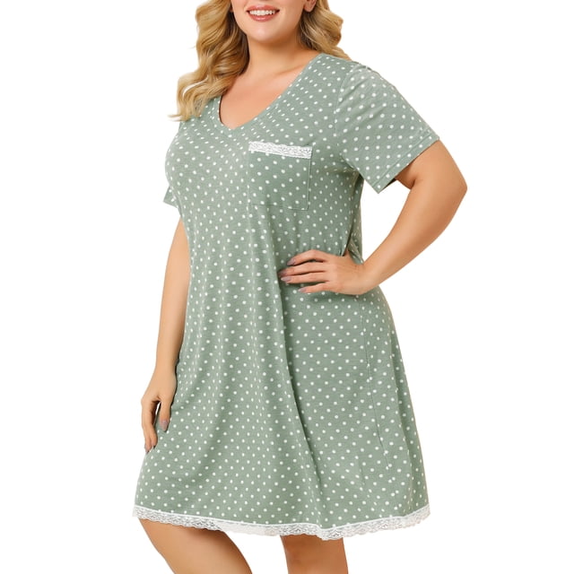 RoDe Dormir Camisón De Lunares ManCorDe Noche TalGrande PaMujer Verde XXL
