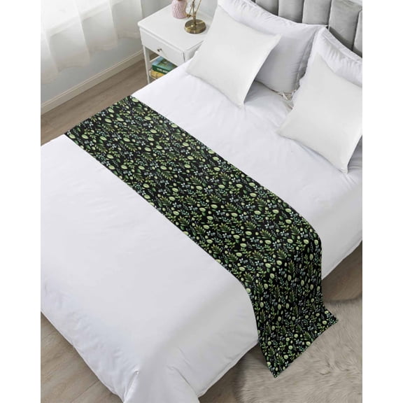 Xipuska Dark Green Leaves Bed Runners for King Size Bed, Decorative Bed Throws for Foot of Bed, Pastoral Farmhouse Botanical Plant Bed Runner Sofa Throw Bedding Scarf Protector Slipcover for Bedroom