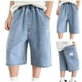 thumbnail image 2 of Gingham Shorts Toddler Boys Baggy Jorts Loose Wide Leg Ripped Jean Shorts Knee Length Elastic Waist Casual Kids Denim Shorts Size 10-12, 2 of 9