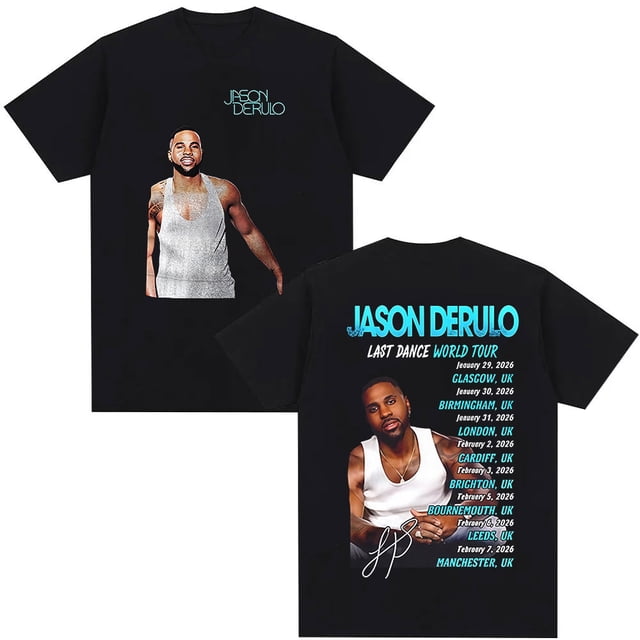 Camiseta Jason Derulo Last Dance World Tour 2026 Merch, camisetas Vintage de manga corta de Hip Hop para hombre, Camiseta 100% de algodón, ropa de calle