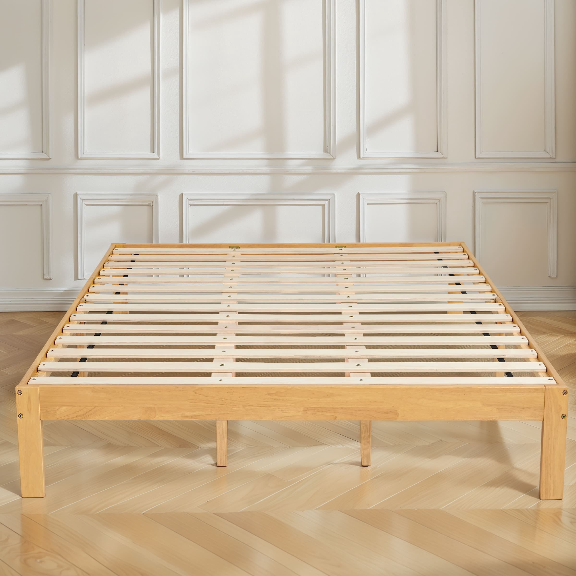 Subrtex 12" Solid Wood Platform Bed Frame with Wooden Slats, Natural Wood, King