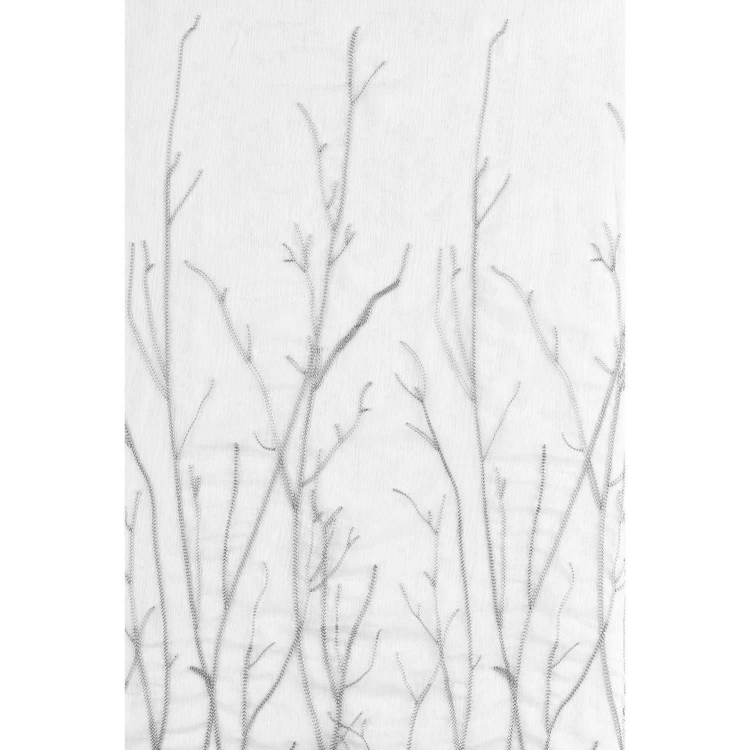 Safdie & Co. Curtain Panel Woven Voile with Branches Embroidered 84L Light Grey