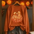 thumbnail image 2 of Lcziwo Halloween Chandails à Paillettes pour Femmes, Imprimé Citrouille Drôle, Chandail à Manches Longues à Col Rond, Hauts, Tenues de Mode pour l'Action de Grâce, Automne Hiver, Orange, TTG, 2 of 6