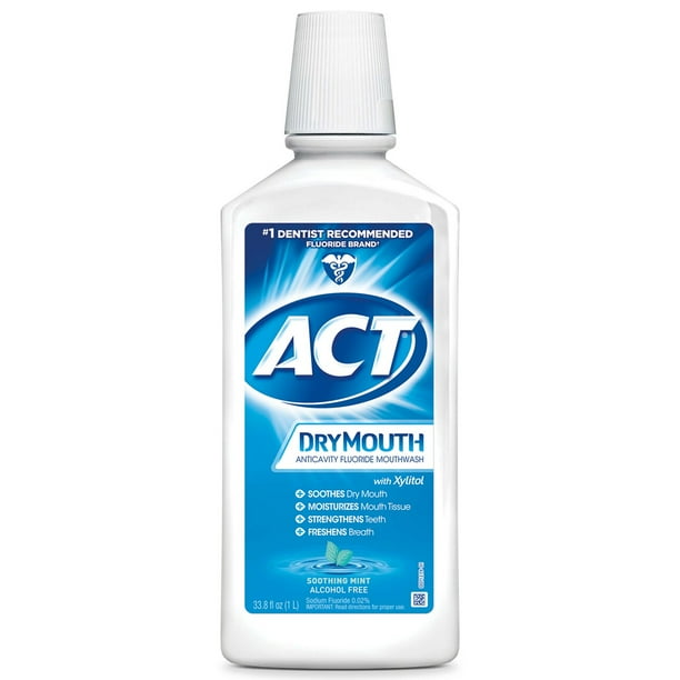 ACT Dry Mouth Anticavity Fluoride Mouthwash with Xylitol, Soothing Mint