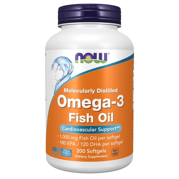 NOW Supplements, Omega-3 180 EPA / 120 DHA, Molecularly Distilled, Cardiovascular Support*, 200 Softgels