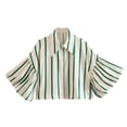 thumbnail image 5 of Echfiprom Womens Tops Summer Button down Army Green Loose Collared Striped Casual Bell Sleeve Blouse for Ladies, 5 of 9