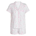thumbnail image 4 of Joyspun Women’s Dreamy Soft Collection Bridal Short Sleeve Knit Notch Collar Top and Shorts Pajama Set, 2-Piece, Sizes XS-3X, 4 of 9