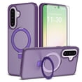 thumbnail image 1 of Asuwish Phone Case for Samsung Galaxy A37 5G Tempered Glass Screen Protector Magnetic Folding Stand Frosted Translucent Rugged Shockproof Protective Cell Cover A 37 37A LTE Women Men Deep Purple, 1 of 6