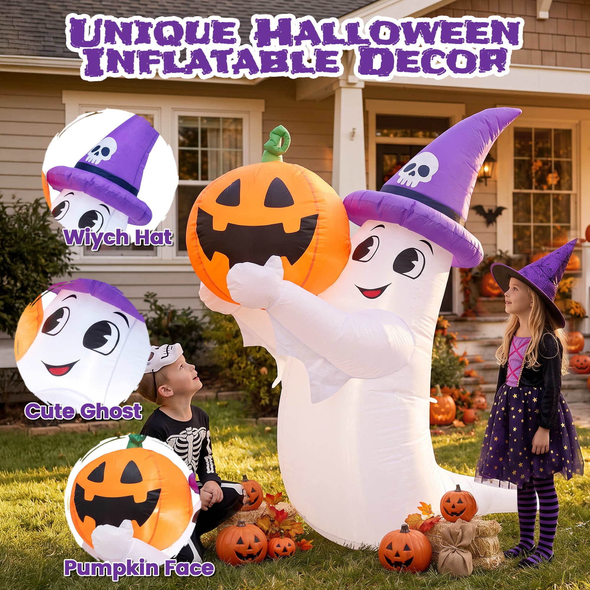 GVDV 5.5ft Halloween Ghost and Pumpkin Inflatable with LEDs photo 3