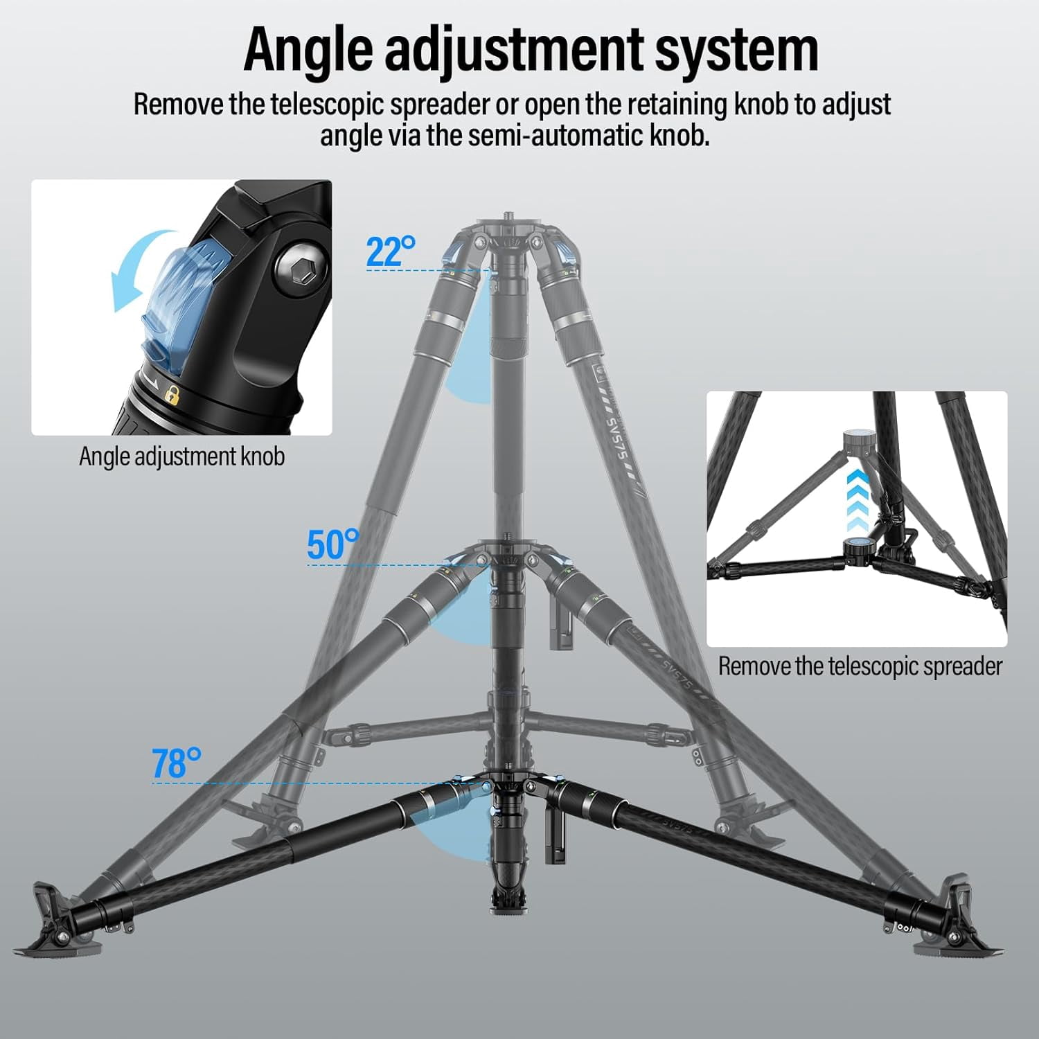 SIRUI SVS75 Professional Video Tripod, 61" Carbon Fiber Tripod with One-Step Height Adjustmen