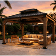 thumbnail image 6 of Clouddwell 10' x 12' Wood Gazebo with Double Roof, Hardtop Metal Roof Outdoor Patio Gazebo Canopy for Backyard, Deck, Lawn & Garden, 6 of 9