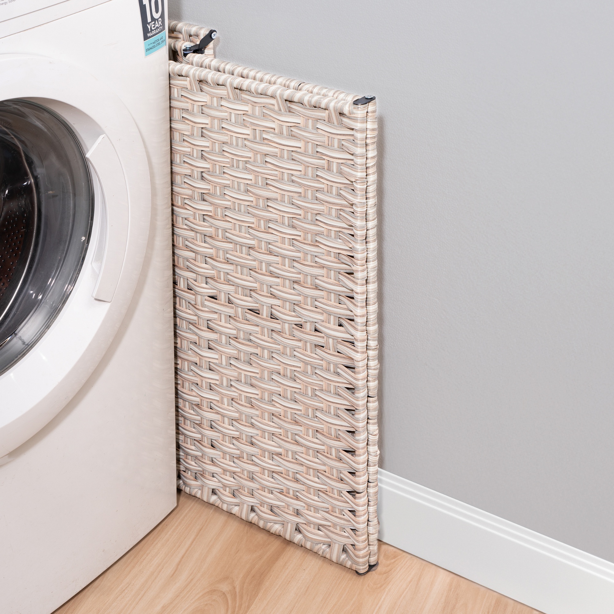 PORKISS Wheeled Laundry Basket with Lid, Laundry Hamper for PE Rattan, Waterproof Square Clothes Hamper with Removable Bags for Dorm Clothes Toy Storage, 42.26 Gal. Light Gray
