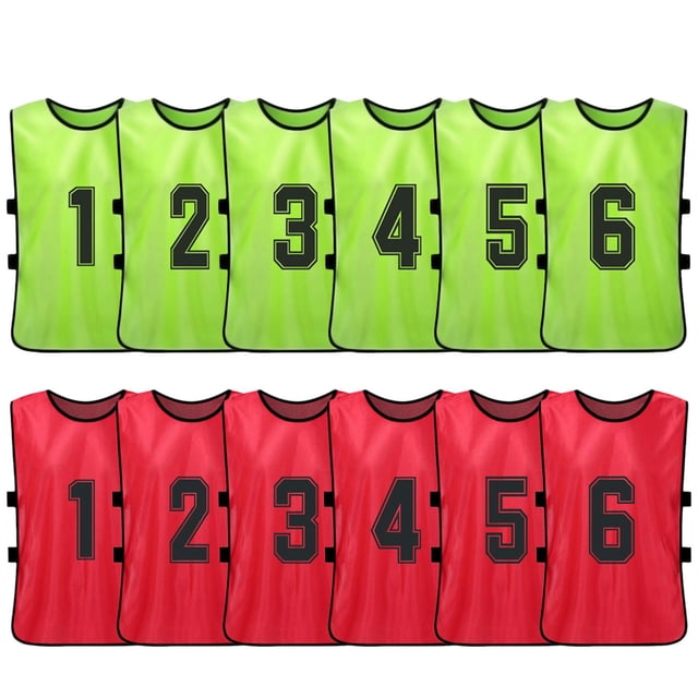 Chaleco 12 PCS Adultos Pinnies de fútbol Secado rápido Camisetas del equipo de fútbol Deportes Scrimmage Entrenamiento del equipo de fútbol Baberos numerados Práctica Chaleco deportivo