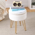 thumbnail image 6 of Home Round Velvet Storage Ottoman & Tray Top Coffee Table,White Foot Rest Stool, 6 of 7
