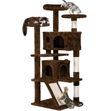Easyfashion 54  Double Condo Cat Tree with Scratching Post Tower  Brown