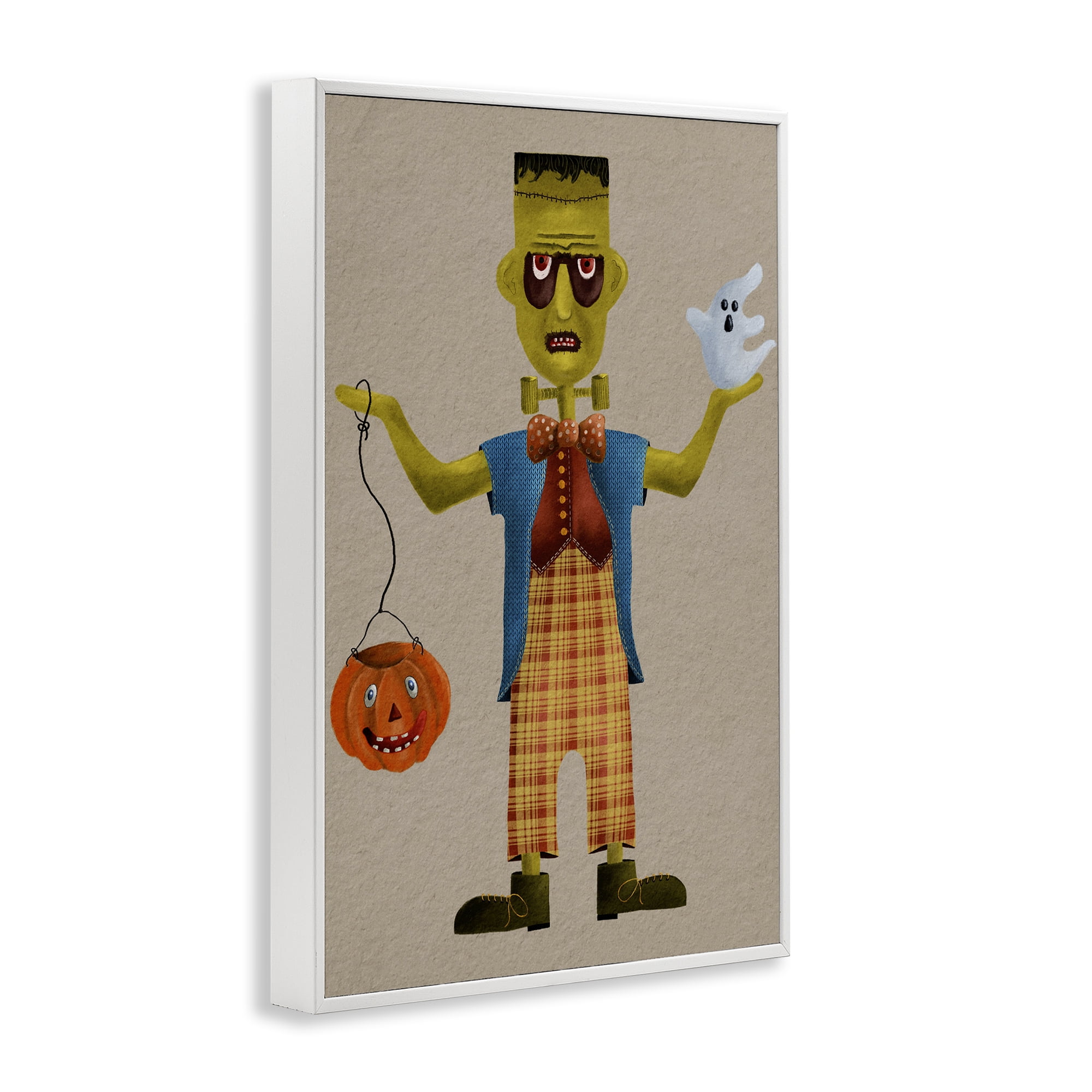 Stupell Industries Halloween Monster & Ghost Holiday Painting White Framed Art Print Wall Art, 12 x 18
