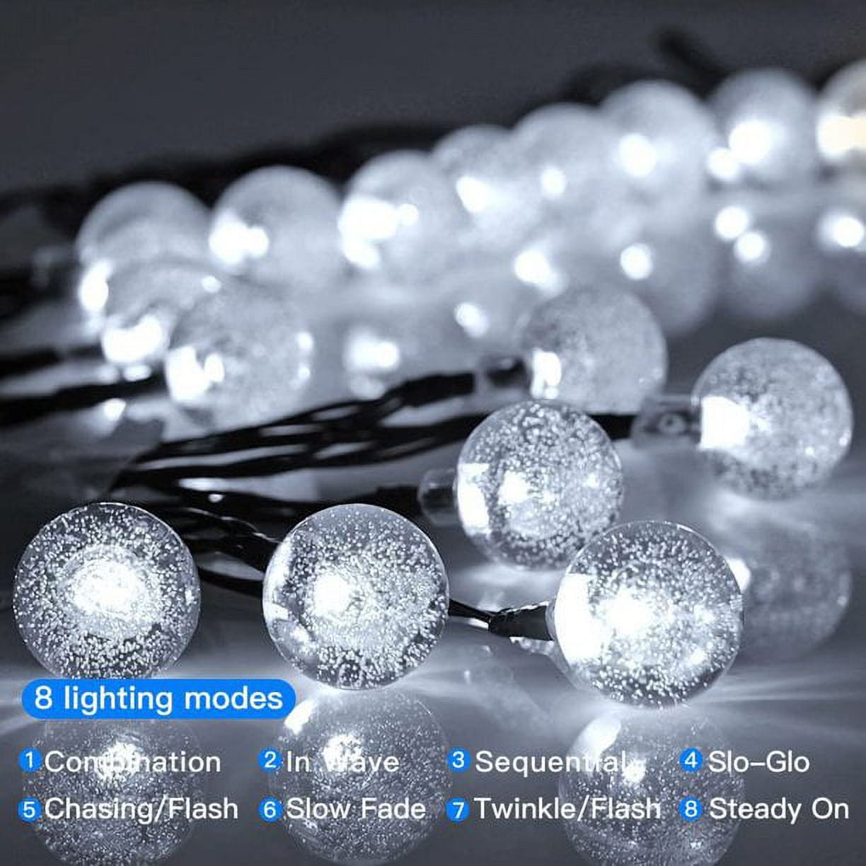 GooingTop Solar String Lights Outdoor Waterproof,30FT 60LED Crystal Globe Outside Solar Fairy Twinkle Lights for Garden Yard Pathway Patio Tree Landscape Lighting Decorative,White