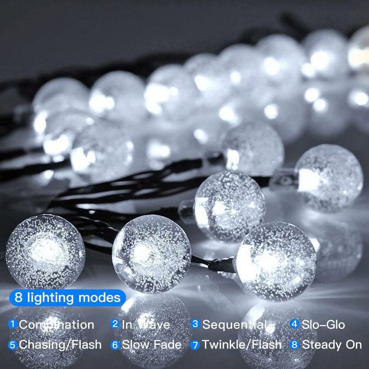 GooingTop 30ft Solar String Lights, 60 LED Crystal Globes photo 5