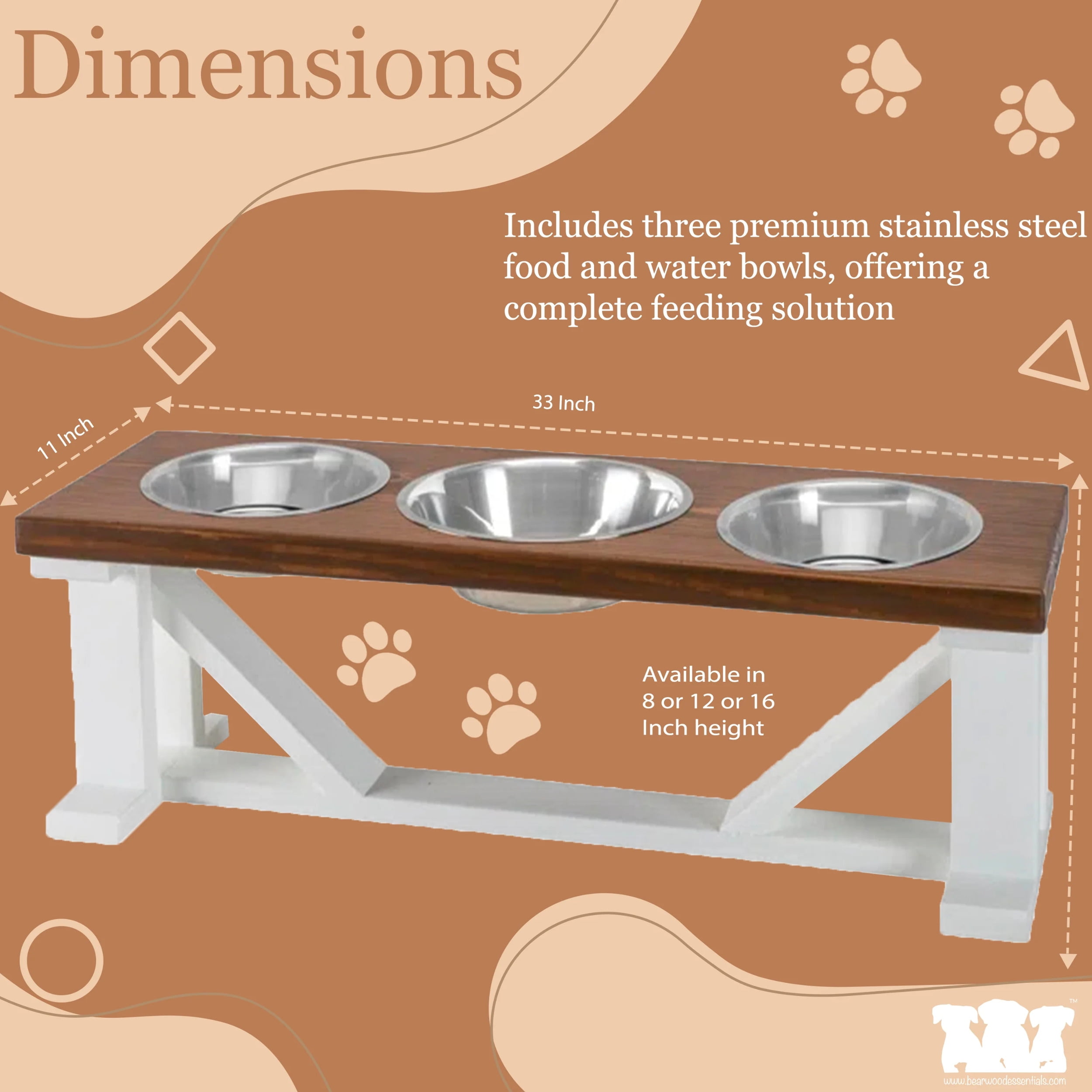 Bearwood Essentials Elevate Your Pet's Dining Experience with 3-Bowl Farmhouse-Style Dog Feeder