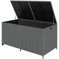thumbnail image 1 of Coffre de Terrasse en Rotin de 162 Gallons avec Roues, Banc de Rangement Extérieur en Osier PE Gris Foncé avec Doublure Imperméable à Fermeture Éclair et Couvercle à Assistance au Gaz pour Patio, Jardin et Balcon, 1 of 7