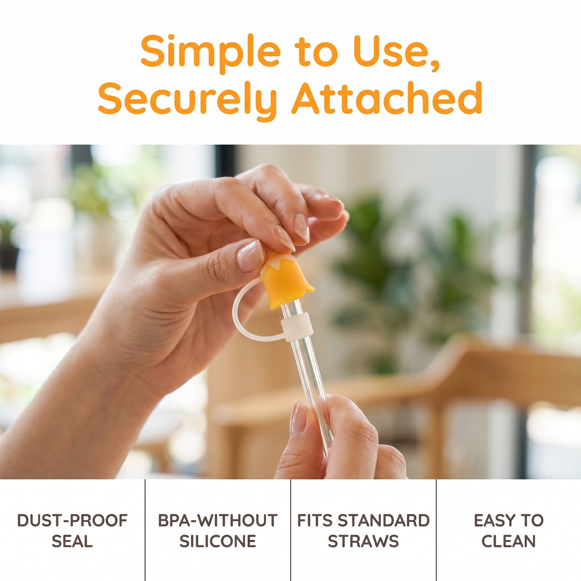 Unique Bargains 2Pcs Silicone Straw Caps Reusable Dust-Proof Toppers Orange